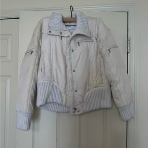 Calvin Klein Cream White Ski Jacket with Ribbed Hem